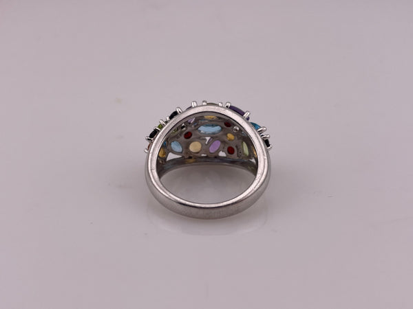 size 7 sterling silver colorful faceted multi-gemstone ring