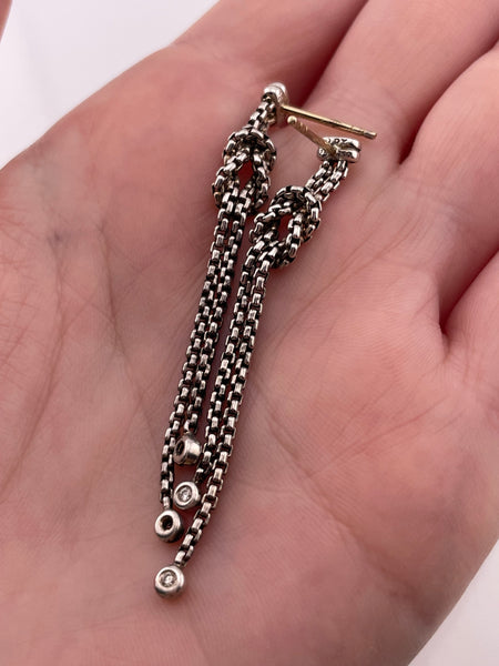 sterling silver & 18k gold David Yurman diamond knot wheat chain post dangle earrings