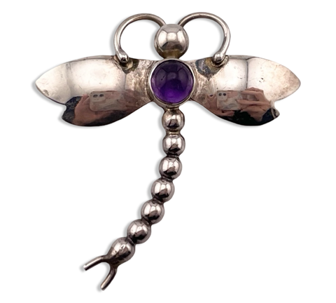 sterling silver dragonfly amethyst brooch pin