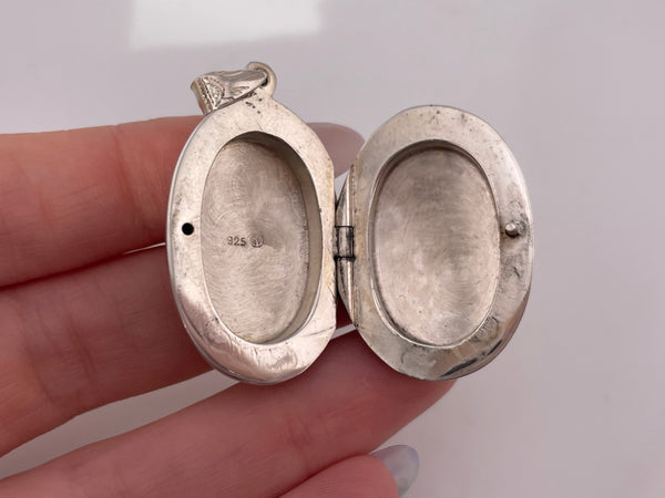 sterling silver oval etched locket pendant