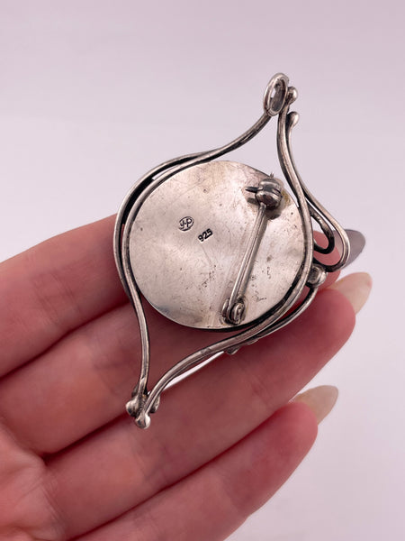 sterling silver Roman glass & multi-stone brooch / pendant