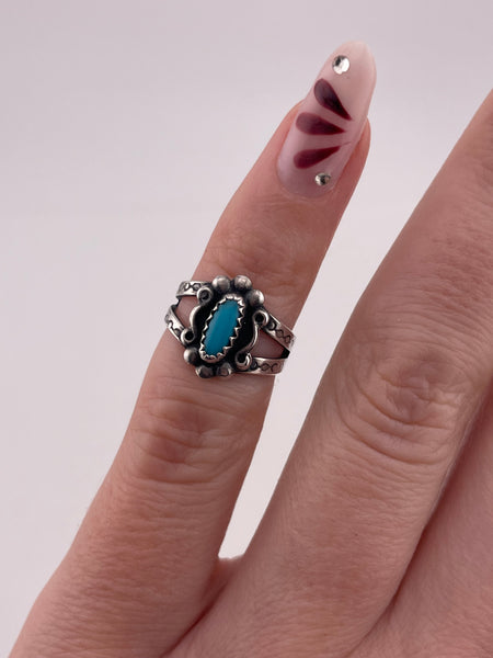 size 1.25 sterling silver turquoise stamped band ring