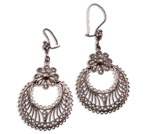 sterling silver stoneless filigree flower lever-back hook dangle earrings **AS IS**