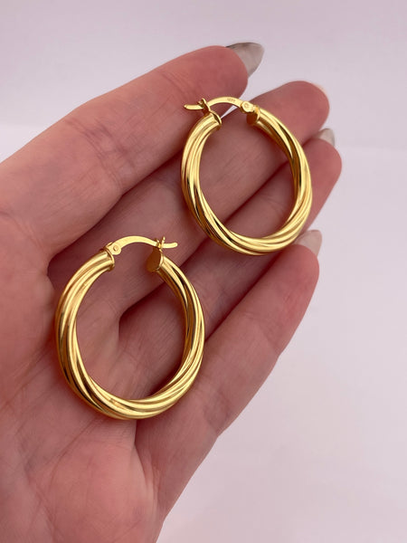 sterling silver gold plated 1-1/8" cable hoop earrings