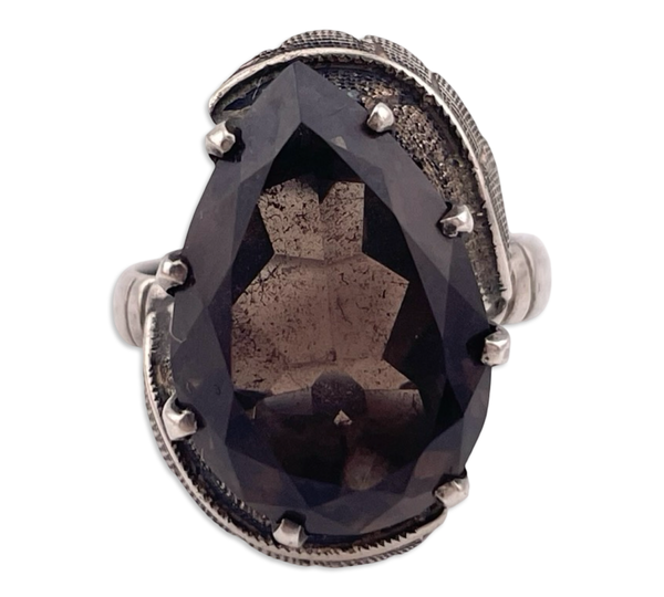 size 8 sterling silver faceted smoky quartz ring