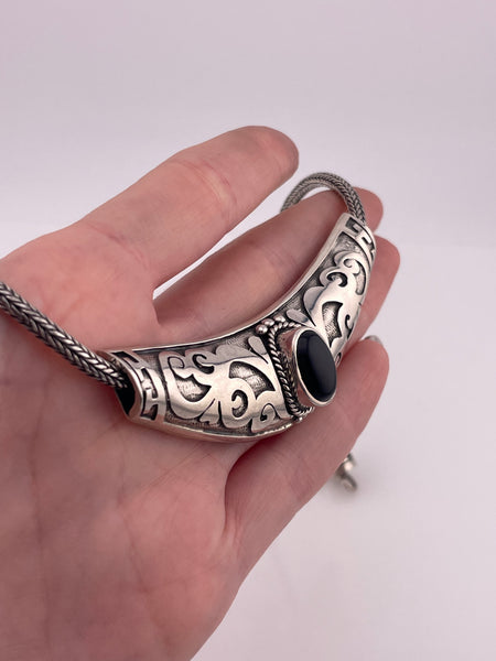 sterling silver 17 1/2" heavy onyx necklace