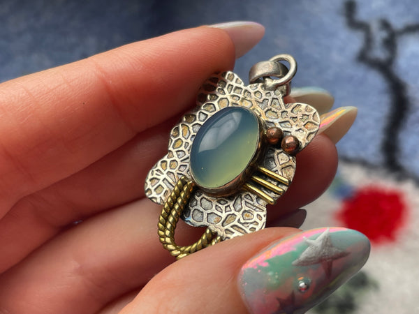 sterling silver & brass agate pendant