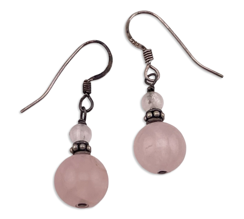 sterling silver rose quartz hook dangle earrings