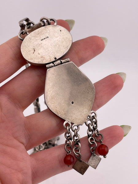 800 silver heavy red agate necklace