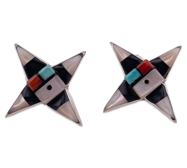 sterling silver Zuni inlay multi-stone post earrings