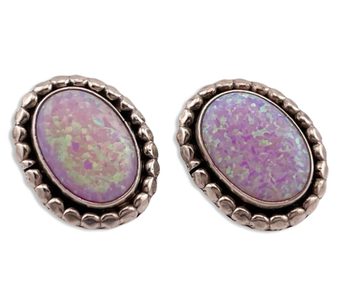 sterling silver pink lab opal post earrings