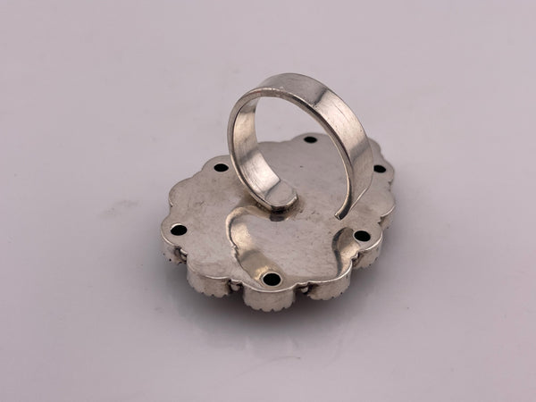 size 9.5 adjustable sterling silver large faceted glass & apache gold ring