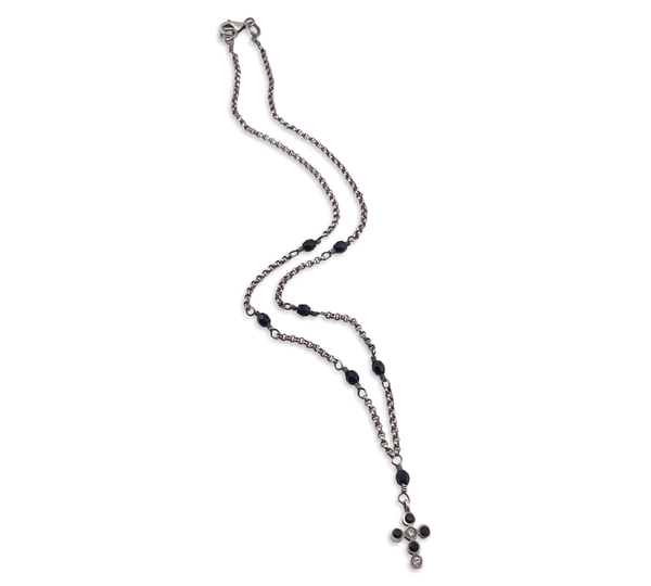 sterling silver 17-3/4" plastic beads cross necklace