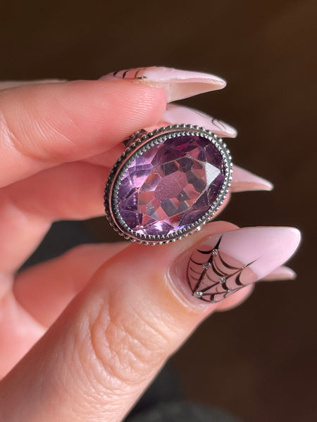 size 4 sterling silver faceted purple glass ring **AS IS**