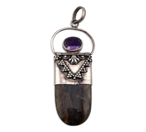 sterling silver labradorite & faceted amethyst pendant