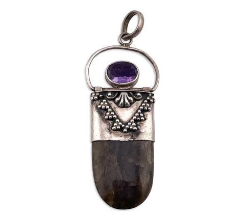 sterling silver labradorite & faceted amethyst pendant