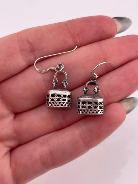 sterling silver cut-out square dangle earrings