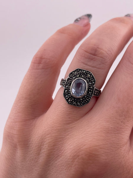 size 6.25 sterling silver topaz marcasite ring
