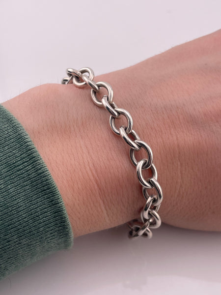 sterling silver 7 1/2" chunky heart tag link bracelet
