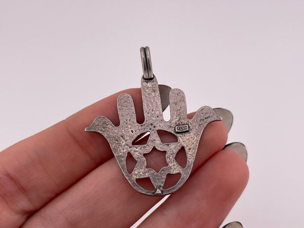 sterling silver hamsa hand bird Star of David pendant