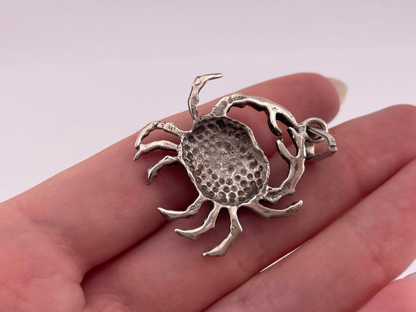 sterling silver mosaic lab opal crab pendant