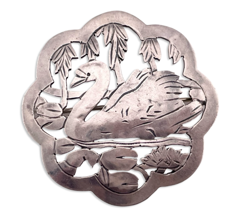 sterling silver swan pendant brooch