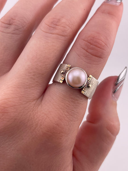 size 7.75 sterling silver gold wash Silpada pearl ring