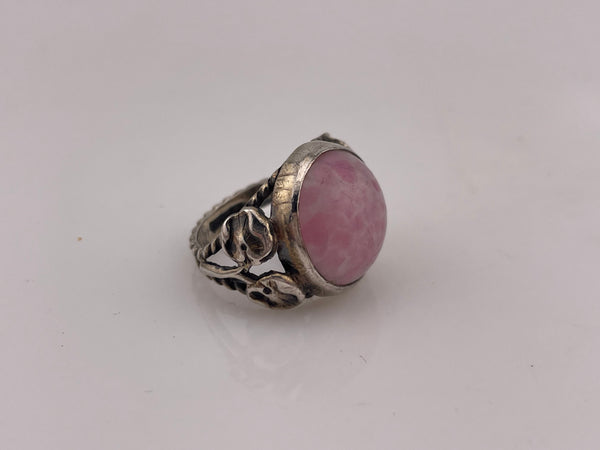 size 5 sterling silver pink glass leaf ring