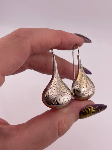 sterling silver & gold plated stoneless flower jug dangle earrings **AS IS**