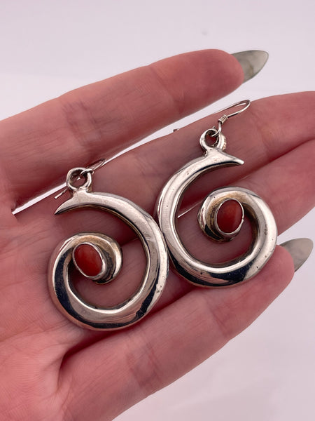 sterling silver coral swirl hook dangle earrings