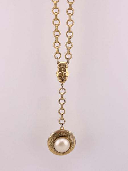 costume 1928 vintage faux pearl locket necklace