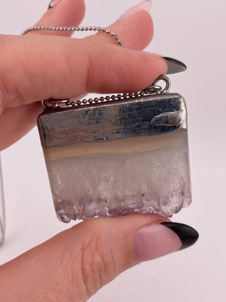 sterling silver chain w/ non-sterling amethyst slice pendant necklace