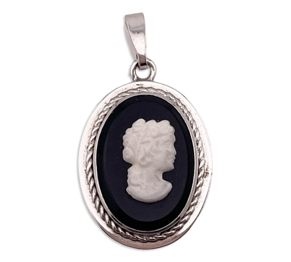 sterling silver rhodium plated plastic cameo pendant
