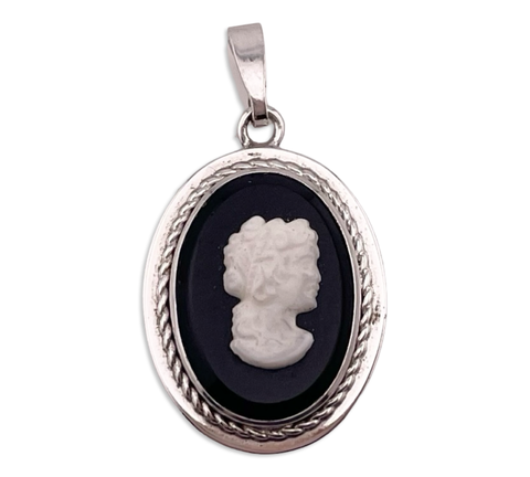 sterling silver rhodium plated plastic cameo pendant