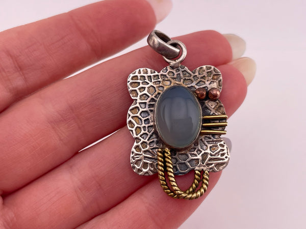 sterling silver & brass agate pendant