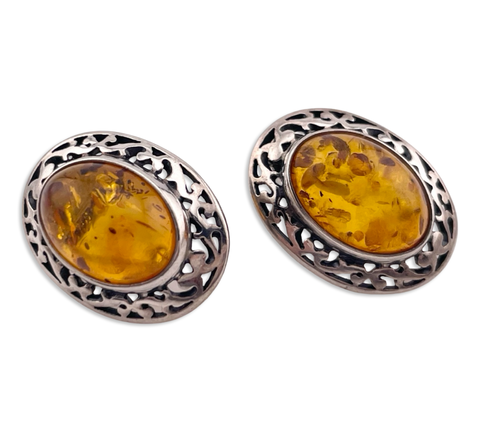 sterling silver oval amber post earrings