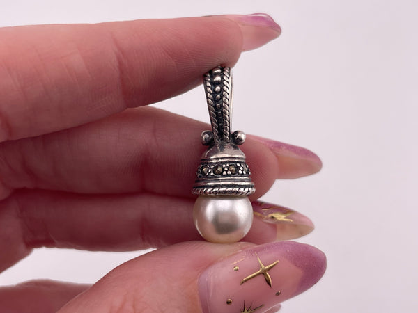sterling silver pearl marcasite pendant