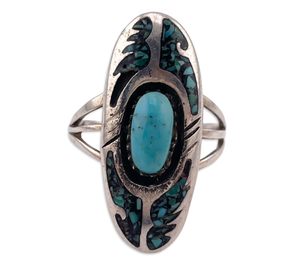 size 6 sterling silver turquoise & crushed turquoise ring ***Missing Crushed Stone***