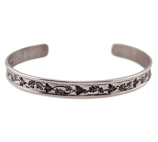 sterling silver Ed Levin grapes & leaves stoneless cuff bracelet