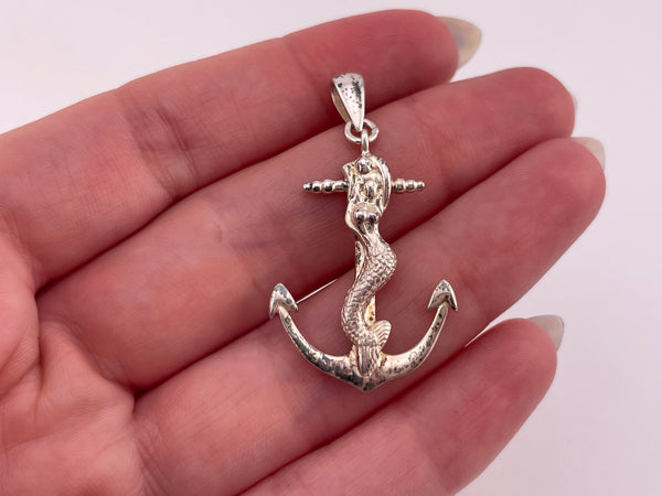 sterling silver mermaid anchor pendant