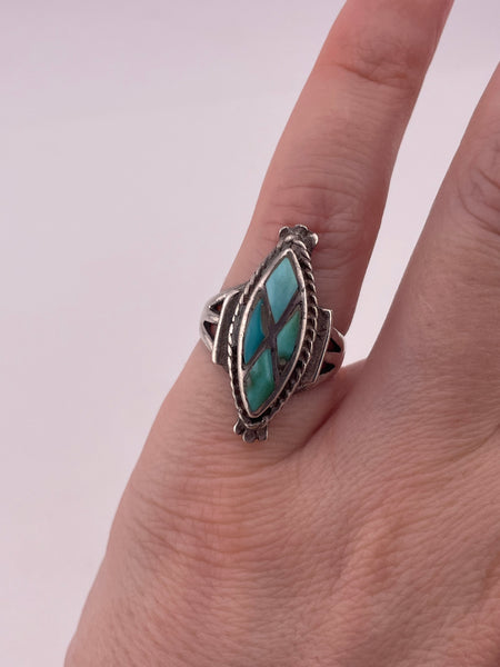 size 4.5 sterling silver turquoise inlay marquise ring