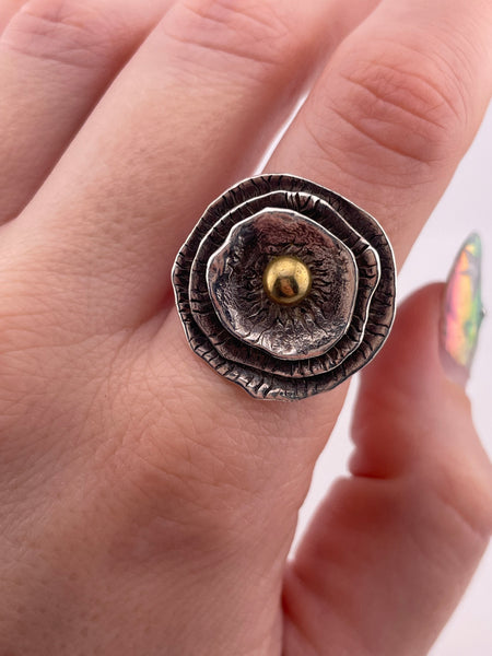 size 9 sterling silver & brass rhodium plated ring