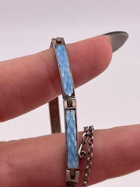 sterling silver 7" blue enamel panel link bracelet