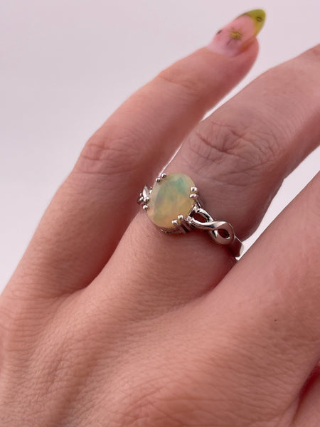 size 6.25 sterling silver rhodium plated faceted lab opal ring
