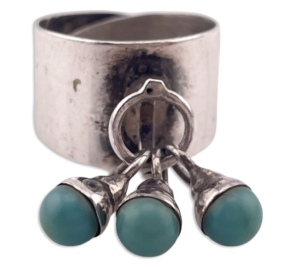 size 4-7 adjustable sterling silver blue glass charm ring