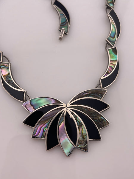 sterling silver Mexican onyx & abalone necklace **AS IS**