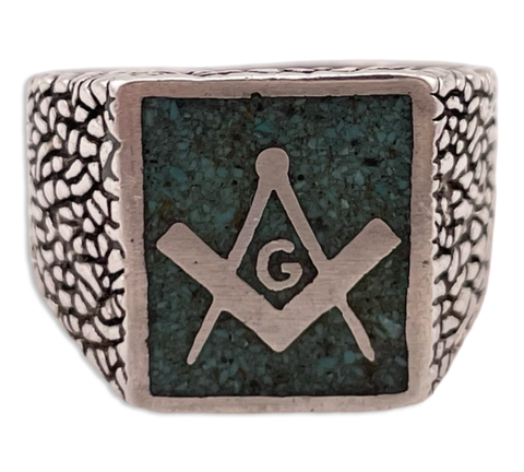 size 10.75 sterling silver crushed turquoise Masonic ring