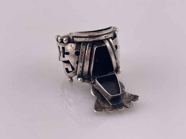 size 8.5-11 adjustable sterling silver Mexican stoneless poison locket compartment ring