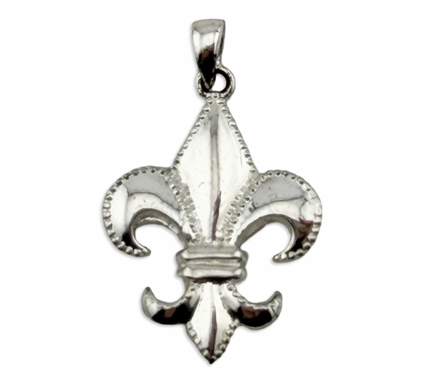 sterling silver rhodium plated fleur de lis pendant
