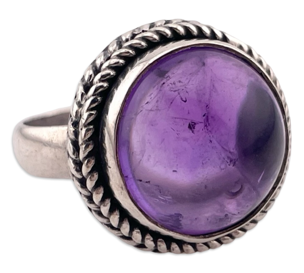 size 8.5 sterling silver round amethyst dome rope bezel ring